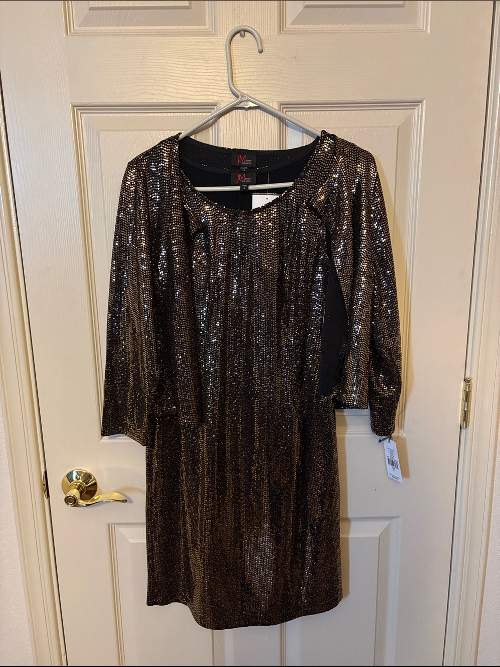 Metallic Sequin Long-Sleeve Dress - Black and Gold